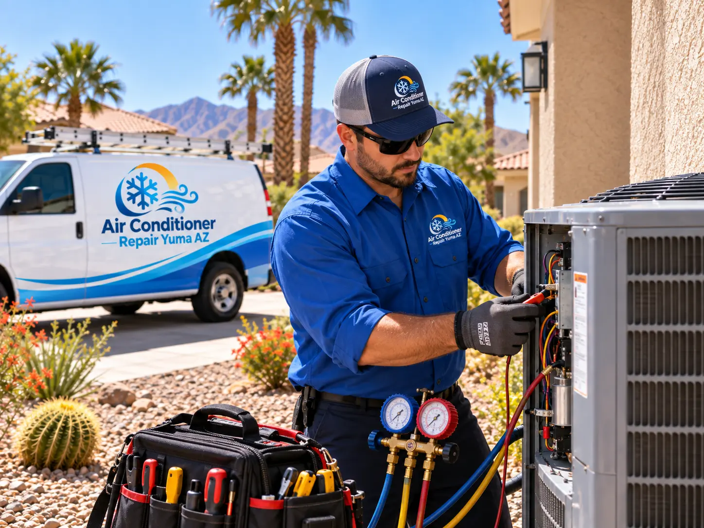 Residential air conditioner electrical diagnostics on an outdoor unit in Yuma Arizona